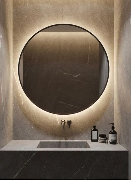 Зеркало с парящей подсветкой для ванной комнаты в черной рамке Мун Блэк